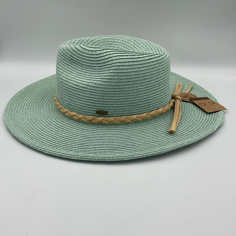 NWT C.C. Mint Green Straw Panama Hat with Braided Band - Picture 9 of 10
